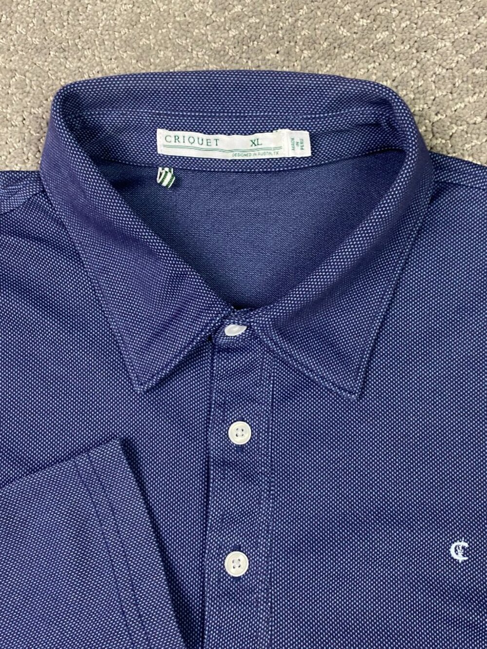 Criquet Long Sleeve Polo Shirt Mens XL Blue Birdseye Pattern Textured Stretch